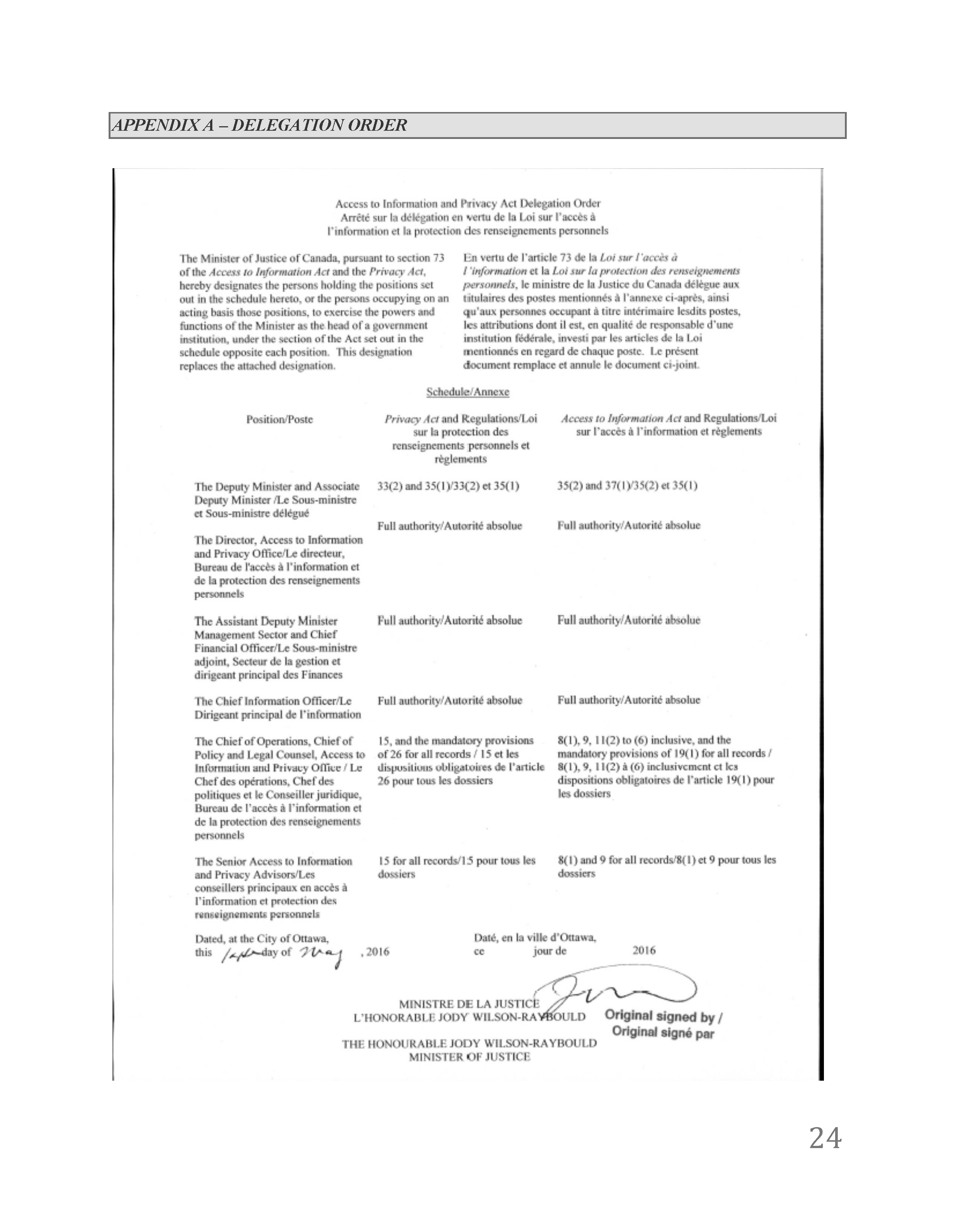 Delegation Order described below