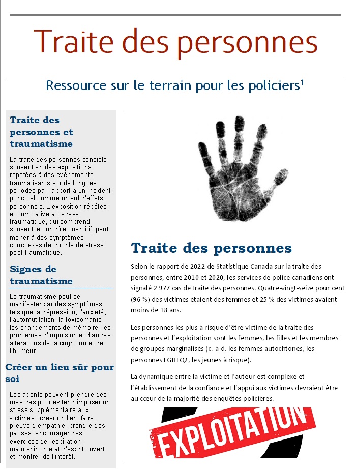 Traite des personnes : ressource sur le terrain pour les policiers