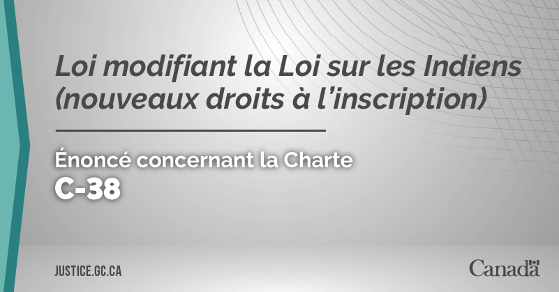 Projet de loi C-38 : Loi modifiant la Loi sur les Indiens (nouveaux droits à l’inscription)