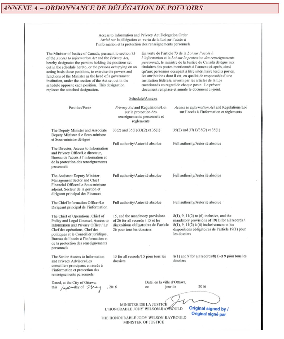 Ordonnance de d&eacute;l&eacute;gation de pouvoirs d&eacute;crit ci-dessous