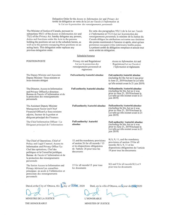 Annexe A &ndash; Arrêté de délégation